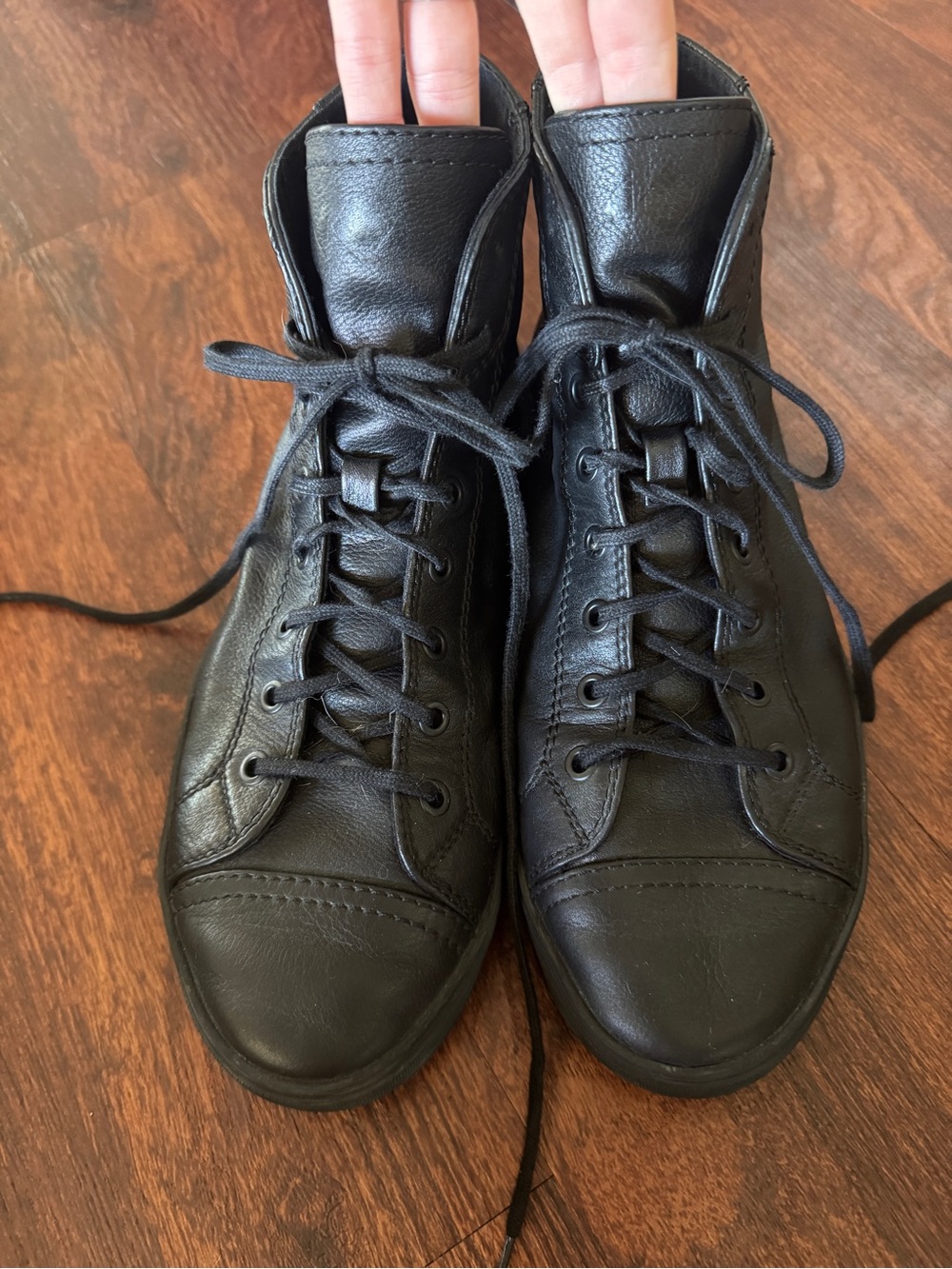 KOIO Black Leather High-Top Lace-Up Sneakers